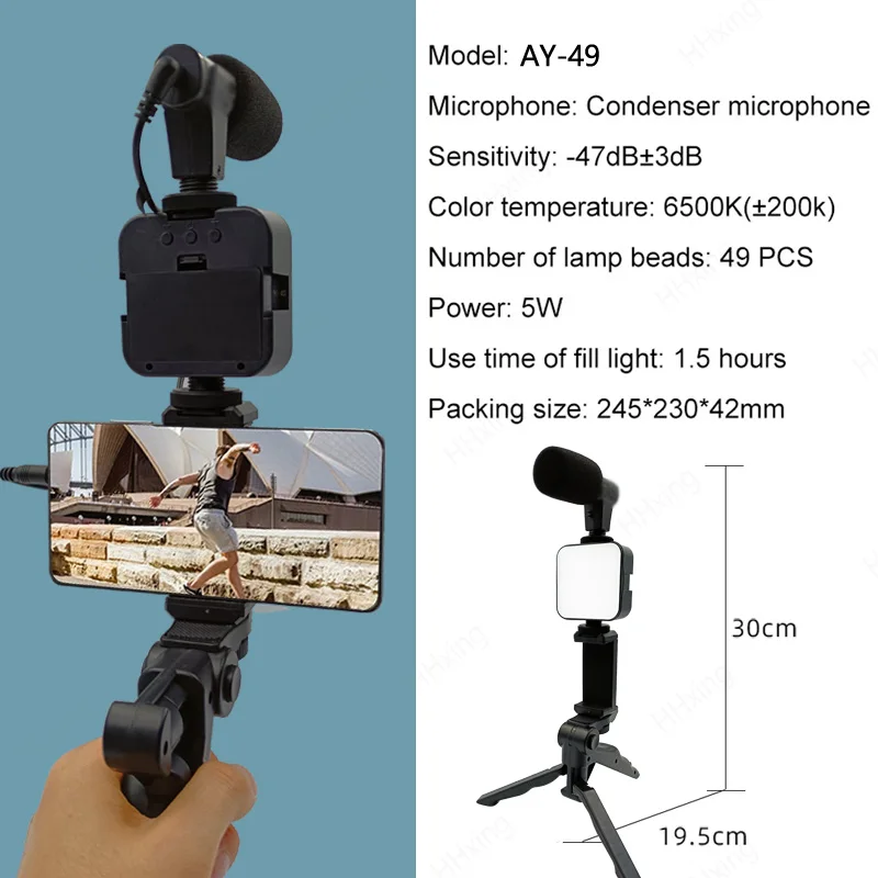 Smartphone-Video-Kit-Microphone-Bracket-Photography-Lighting-Phone-Holder-LED-Selfie-Tripod-Recording-Handle-Portable-Stabilizer-1