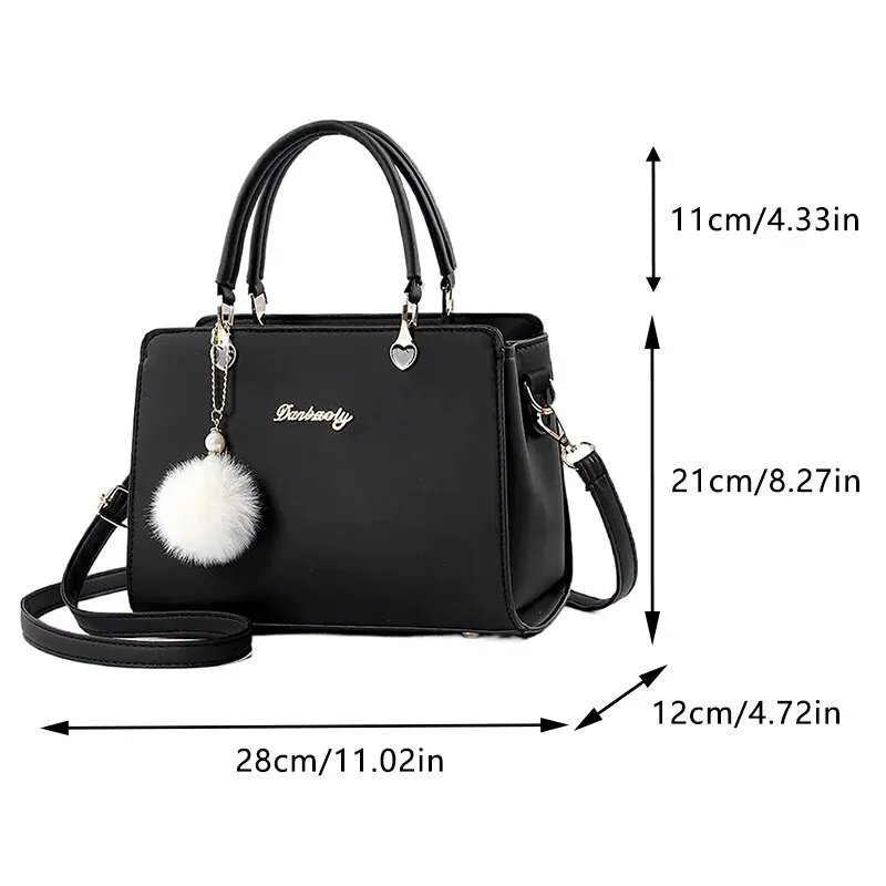 Women-Plush-Ball-Decor-Handbag-Fashion-Satchel-Bag-Stylish-Purse-and-Tote-Bag-PU-Leather-Top-1