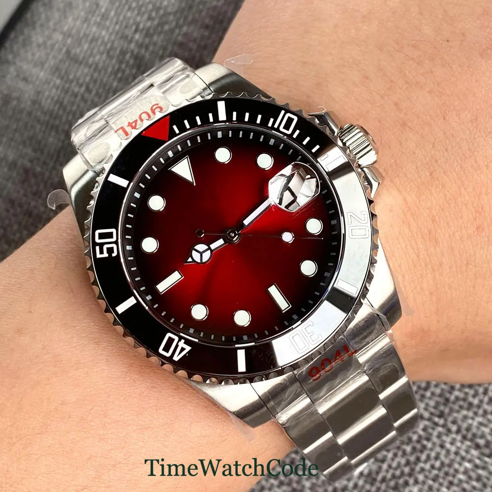 40mm-NH35A-Diver-Mechanical-Automatic-Mens-Watch-20ATM-Waterproof-Sapphire-Glass-Date-Cyclops-Red-Dial-Oyster-2